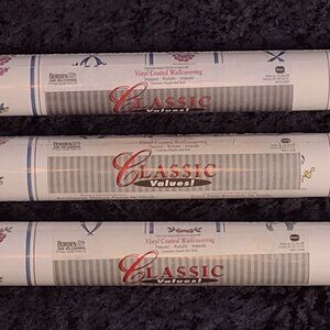 Vintage 3 Rolls Borden Wallpaper Blue Mauve Striped Bows Flowers Cottage Core